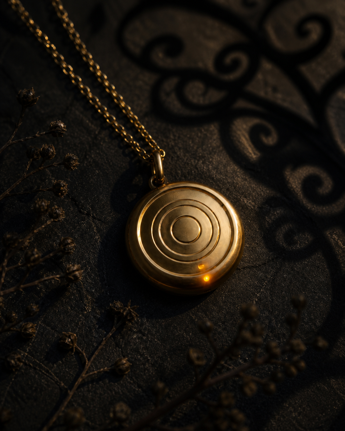 Orb talisman pendant resting on a dark surface